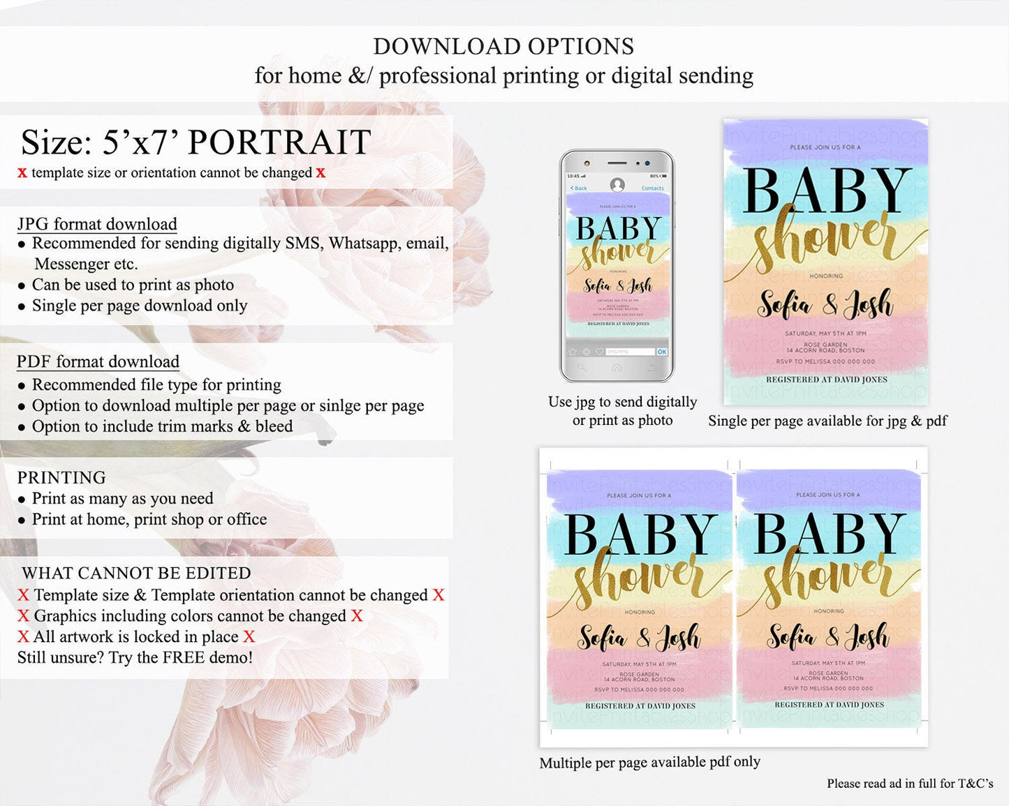 Pastel Baby Shower Invitation Rainbow Baby Shower Invitation Colorful Pastel Watercolor Invitation Gold Glitter Sprinkles Ombre D10510