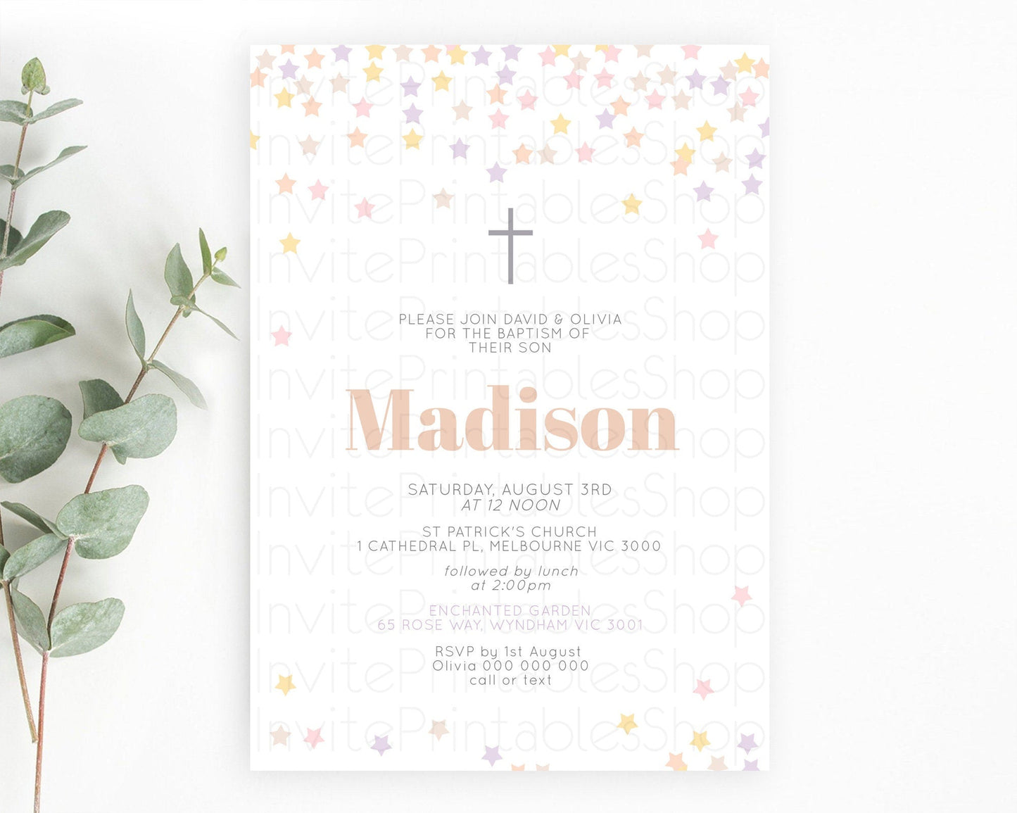 Star Baptism Invitation Pastel Stars Baptism 1st Birthday Invitation Rainbow Colors Confetti Twinkle Little Star Christening Invite D10810