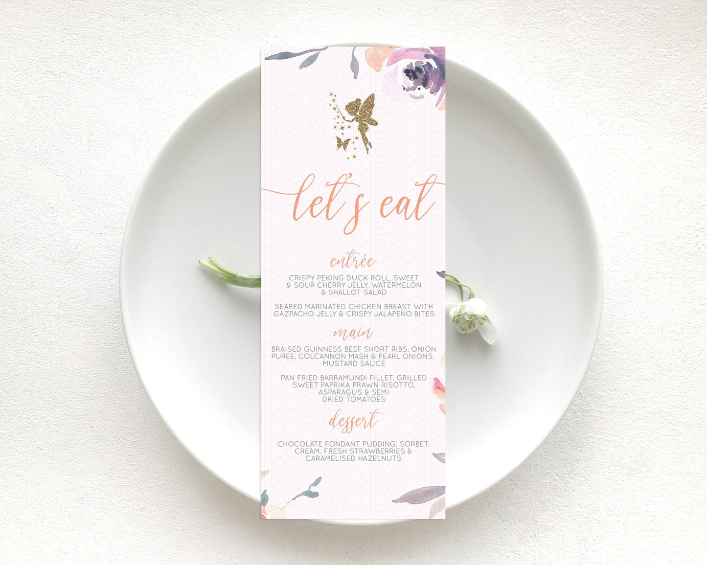 Fairy Menu Fairy Menu Template Enchanted Garden Pastel Floral Butterfly Table Decor Fairy Secret Garden Dinner Dessert Food Menu D10197
