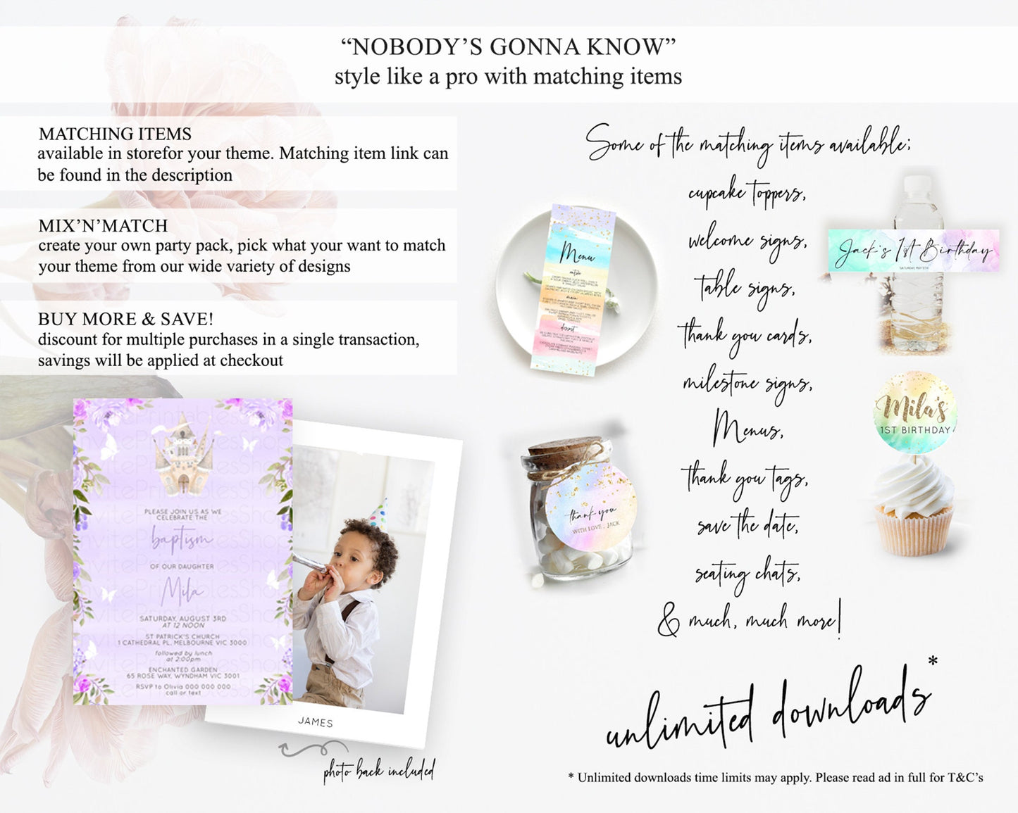 Princess Baptism Invitation Enchanted Castle Baptism 1st Birthday Invitation Royal Party Pastel Floral Secret Garden Christening D10339