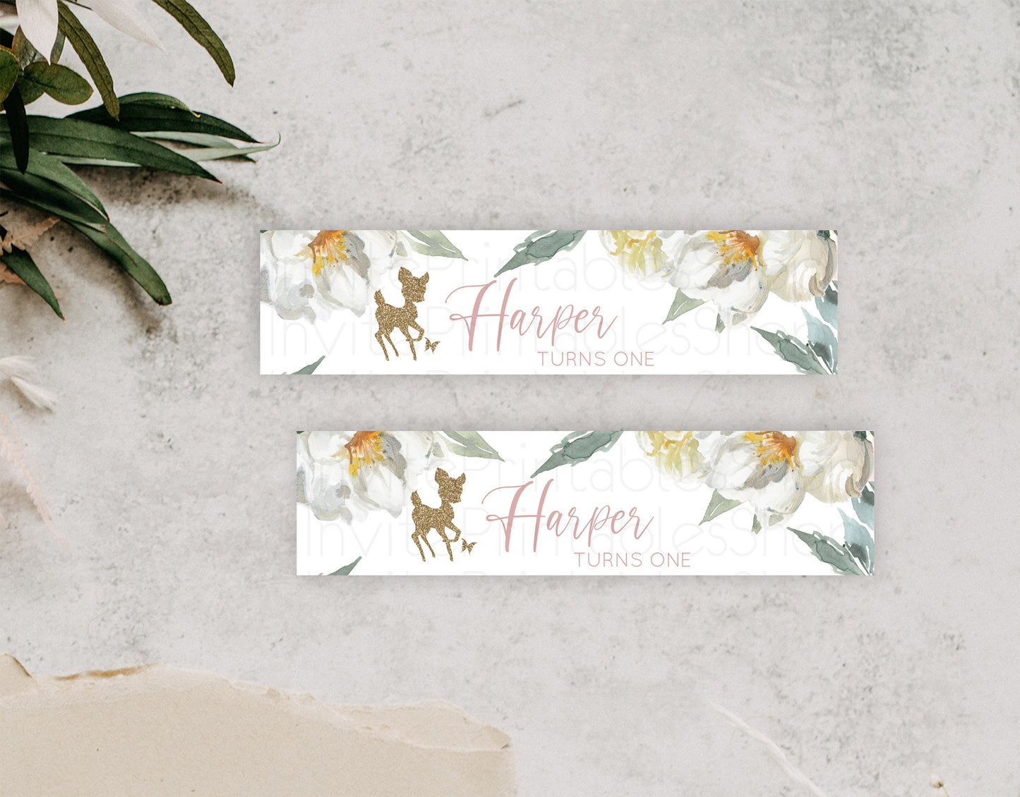 Fawn Deer Water Label Template Pastel Floral Deer Enchanted Forest Butterfly Party Decor Birthday Baptism Baby Shower Bridal Shower D10120