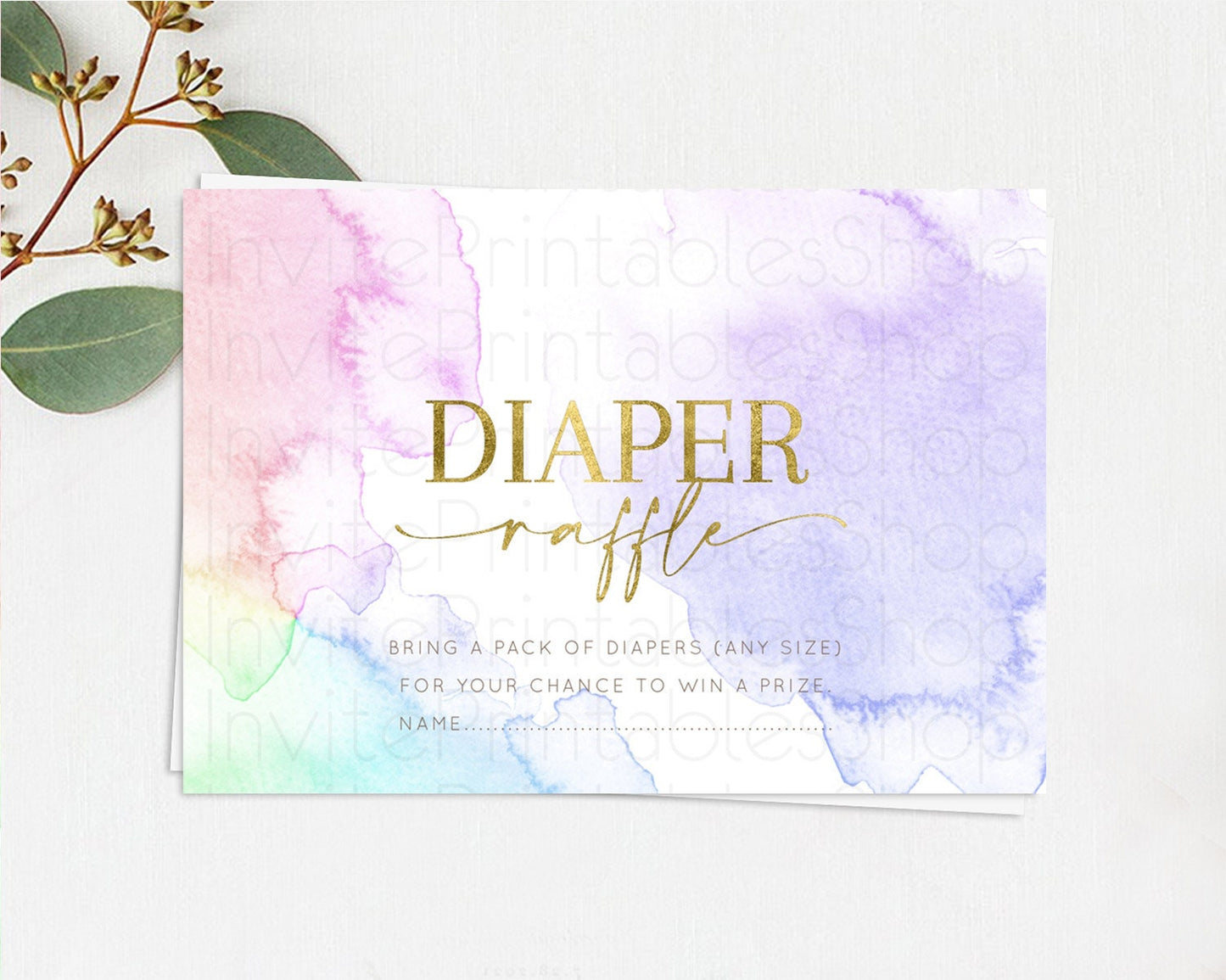 Pastel Diaper Raffle Card Pastel Rainbow Diaper Raffle Insert Colorful Ombre Watercolor Diaper Ticket Confetti Glitter Raffle Game D10215