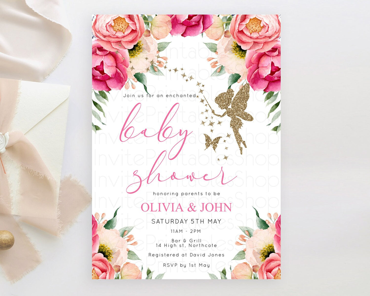 Fairy Baby Shower Invitation Pastel Fairy Invites Fairy Tea Party Fairy Garden Theme Secret Garden Enchanted Garden Floral Butterfly D10883