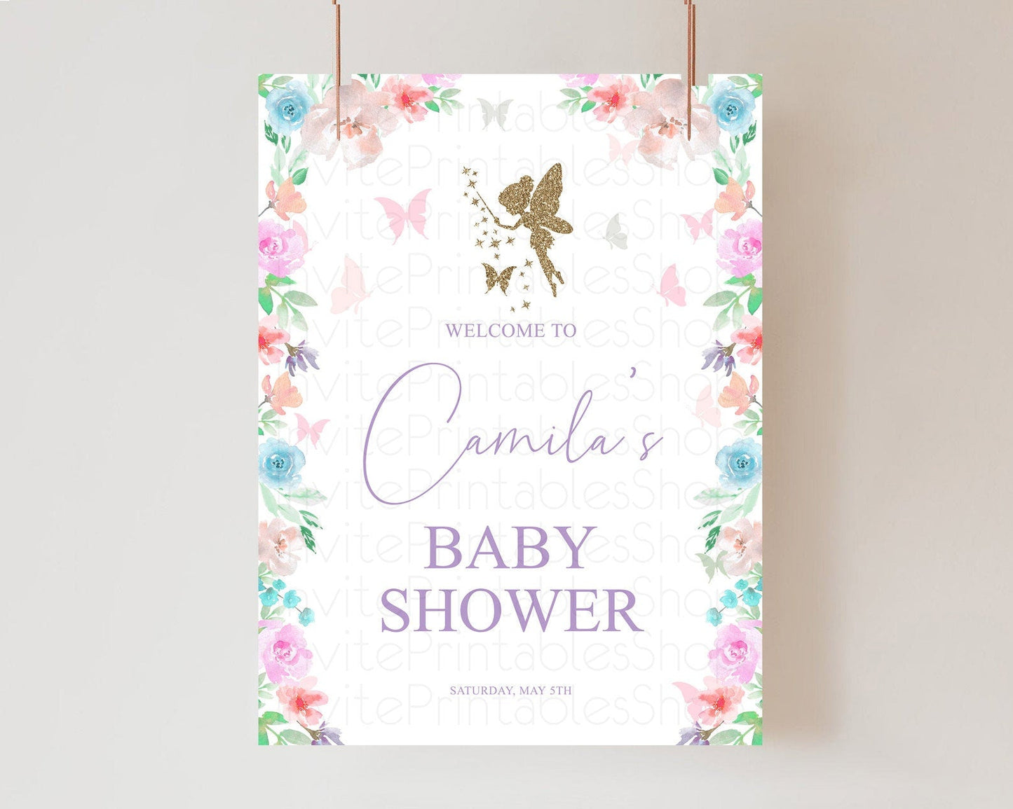 Fairy Baby Shower Welcome Sign Fairy Welcome Board Enchanted Garden Pastel Floral Butterfly Decor Secret Garden Fairy Welcome Sign D10126