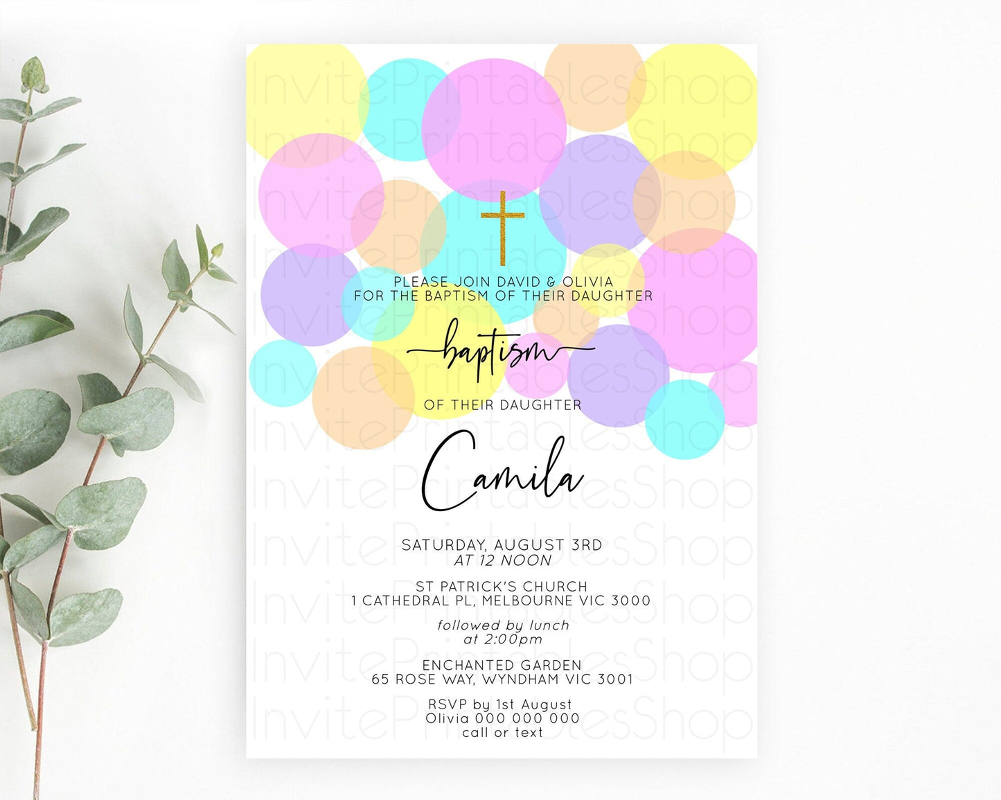 Pastel Baptism Invitation Pastel Confetti Baptism 1st Birthday Invitation Colorful Rainbow Confetti Bubbles Christening Invitation D10407