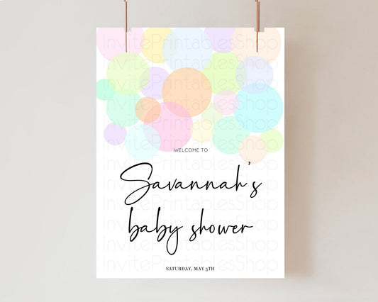 Rainbow Baby Shower Welcome Sign Pastel Welcome Board Pastel Rainbow Confetti Welcome Sign Colorful Bubbles Pastel Welcome Sign D10226