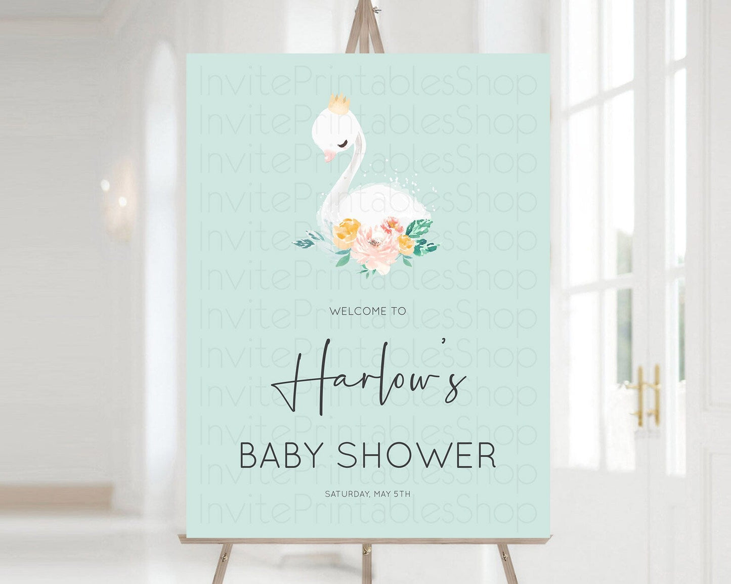 Swan Baby Shower Welcome Board Swan Princess Ballet Welcome Sign Enchanted Swan Lake Secret Garden Pastel Floral Swan Welcome Sign D10905