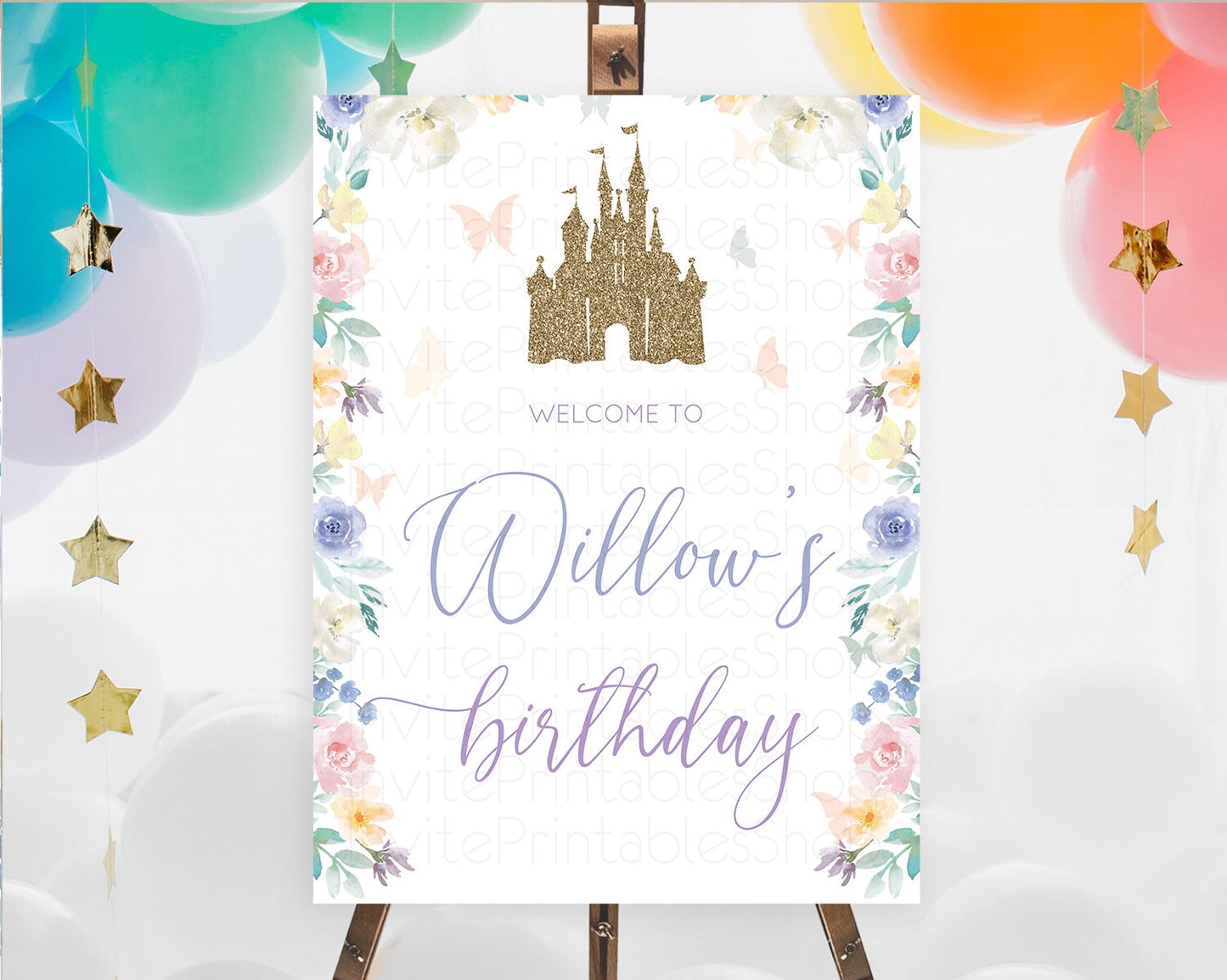 Princess Birthday Welcome Sign Castle Welcome Board Secret Garden Enchanted Castle Pastel Floral Garden First Birthday Welcome Sign D10931