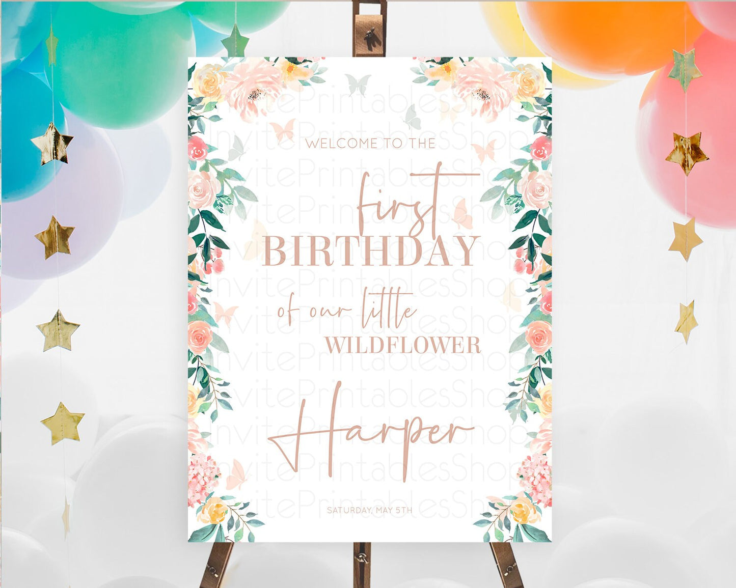 Secret Garden Welcome Sign Wildflower Welcome Board Pastel Flower Garden Welcome Poster Boho Wildflower First Birthday Welcome Sign D10706