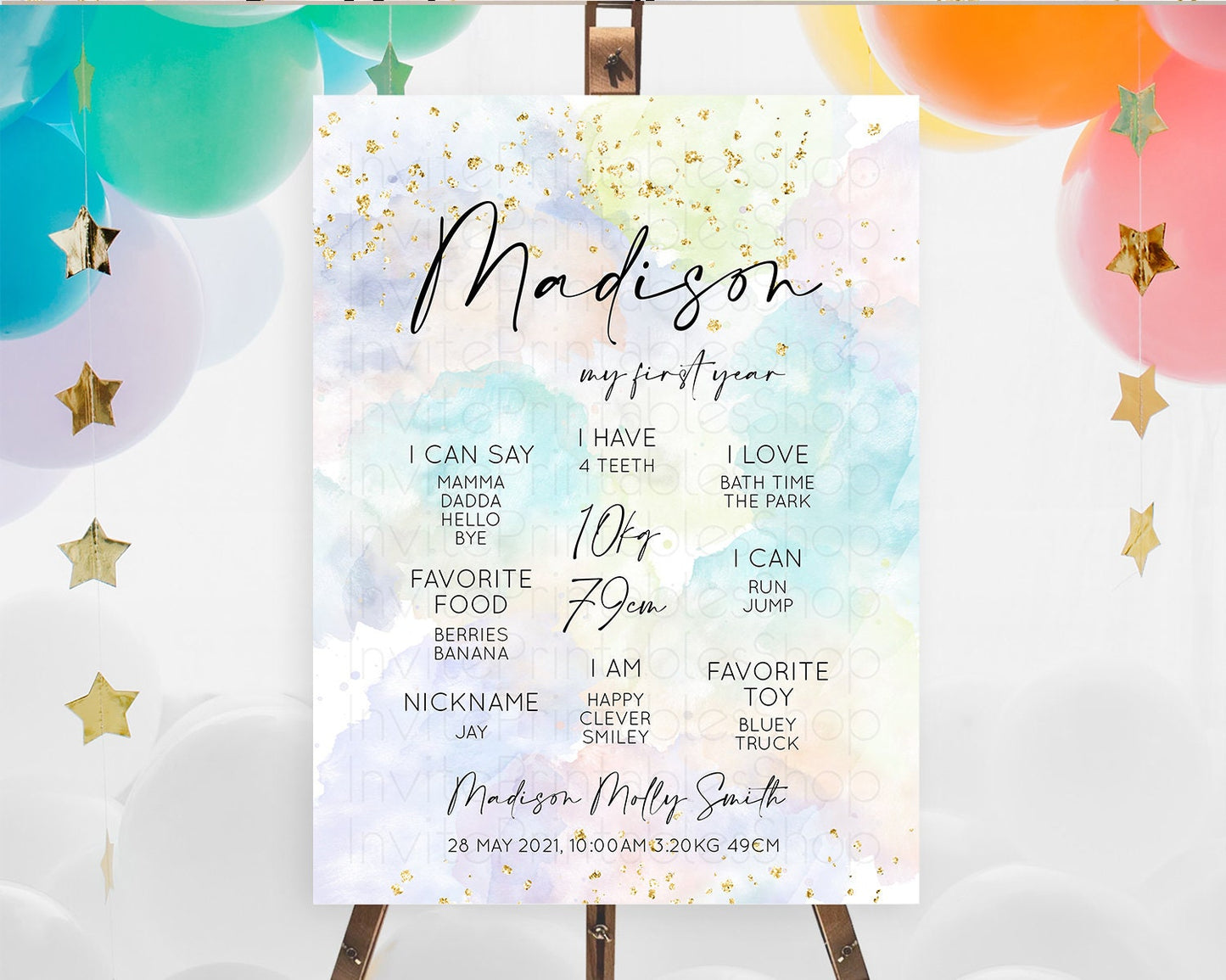 Editable Pastel First Birthday Milestone Board Pastel Rainbow Milestone Post