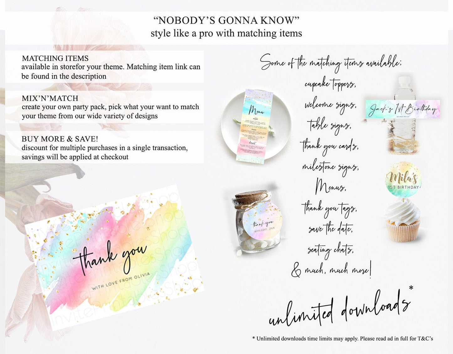 Pastel Thank You Rainbow Thank You Card Colorful Pastel Birthday Thank You Card Confetti Watercolor Pastel Teacher Thank You Cards D10495