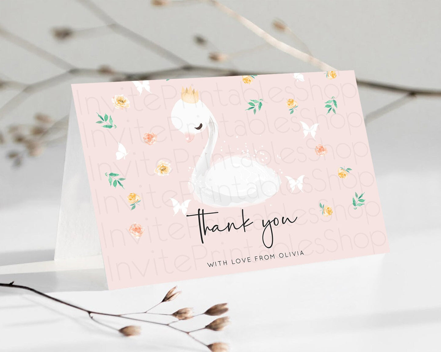 Editable Swan Thank You Swan Princess Ballet Thank You Card Swan Lake Birthd