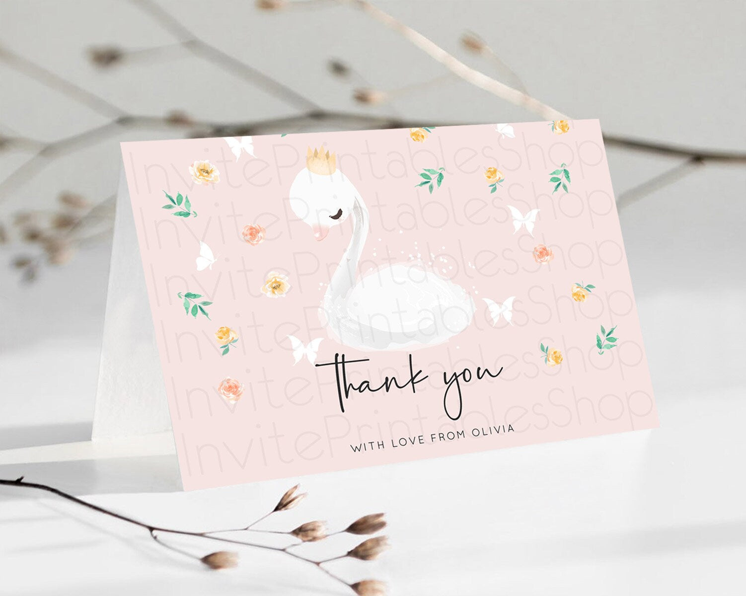 Editable Swan Thank You Swan Princess Ballet Thank You Card Swan Lake Birthd