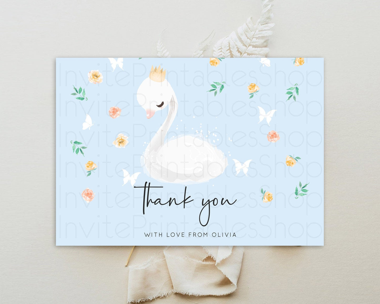 Swan Thank You Swan Princess Ballet Thank You Card Swan Lake Birthday Thank You Cards Secret Garden Pastel Floral Teacher Thank You D10903