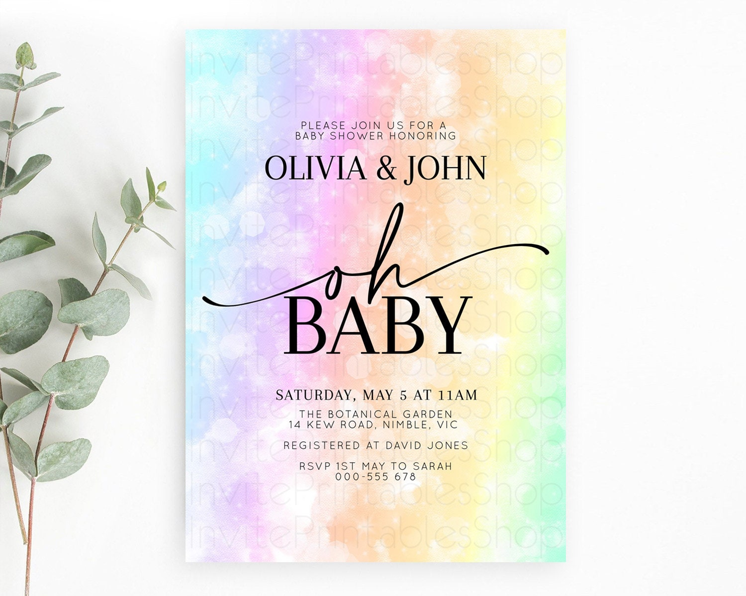Editable Pastel Baby Shower Invitation Rainbow Baby Shower Invitation Colorf