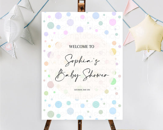 Rainbow Baby Shower Welcome Sign Pastel Welcome Board Pastel Rainbow Confetti Welcome Sign Colorful Bubbles Pastel Welcome Sign D10135