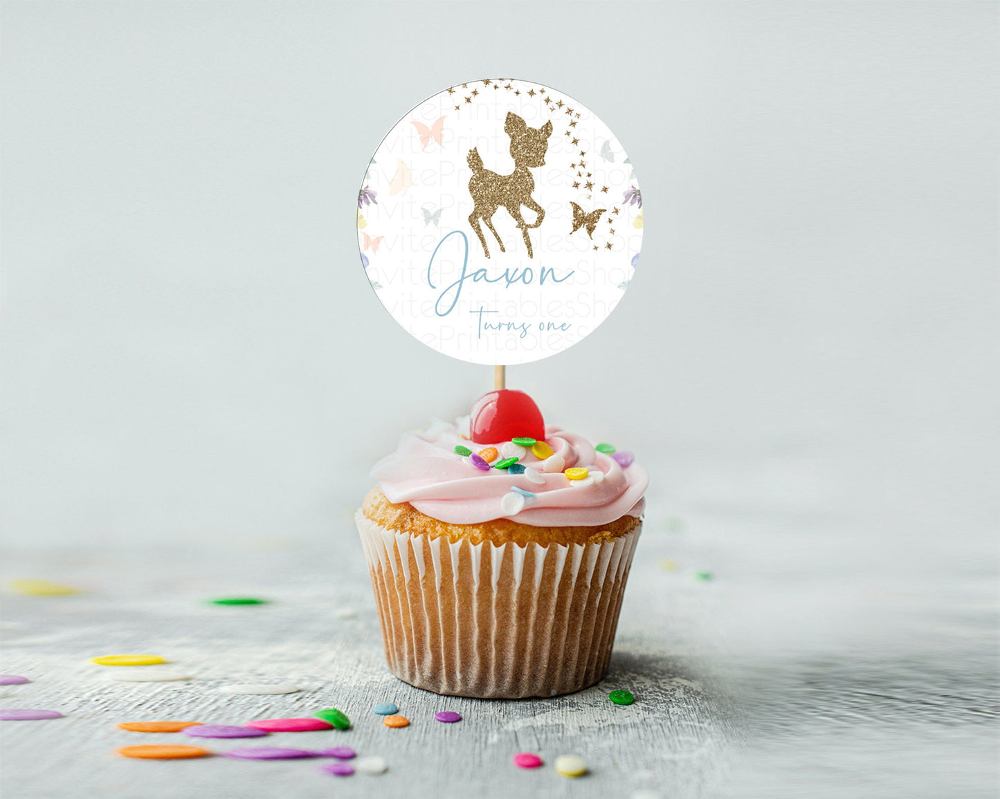 Fawn Cupcake Toppers Deer Cupcake Toppers Enchanted Forest Party Butterfly Pastel Flowers Woofland Cupcake Toppers First Birthday D10878