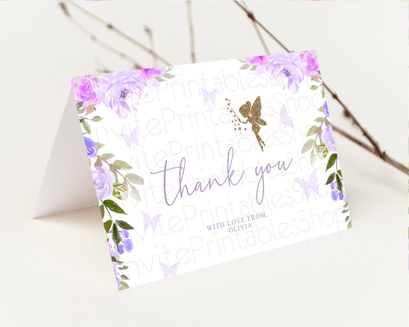 Fairy Thank You Card Enchanted Garden Fairy Secret Garden Glitter Floral Foldable Card Tent Flat Postcard Detail Insert Card Birthday 47