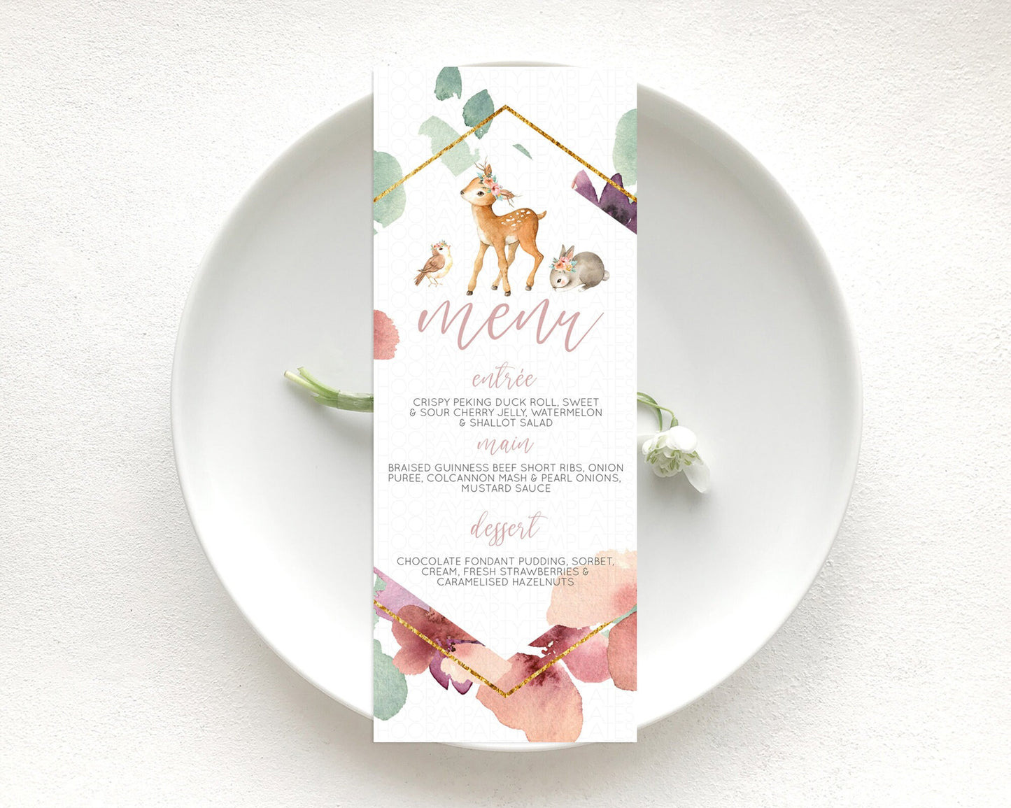 Fawn Menu Deer Menu Template Pastel Floral Deer Table Decor Enchanted Forest Butterfly Floral Dinner Dessert Menu Party Food Menu D10913