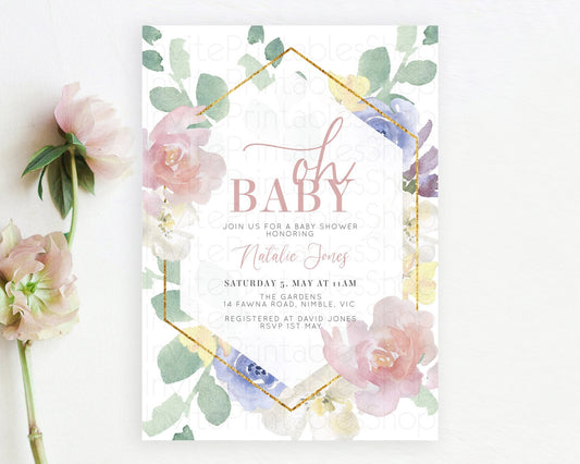 Wildflower Baby Shower Invitation Secret Garden Baby Shower Invitation Pastel Flowers Invite Enchanted Garden Shower Floral Theme D10254