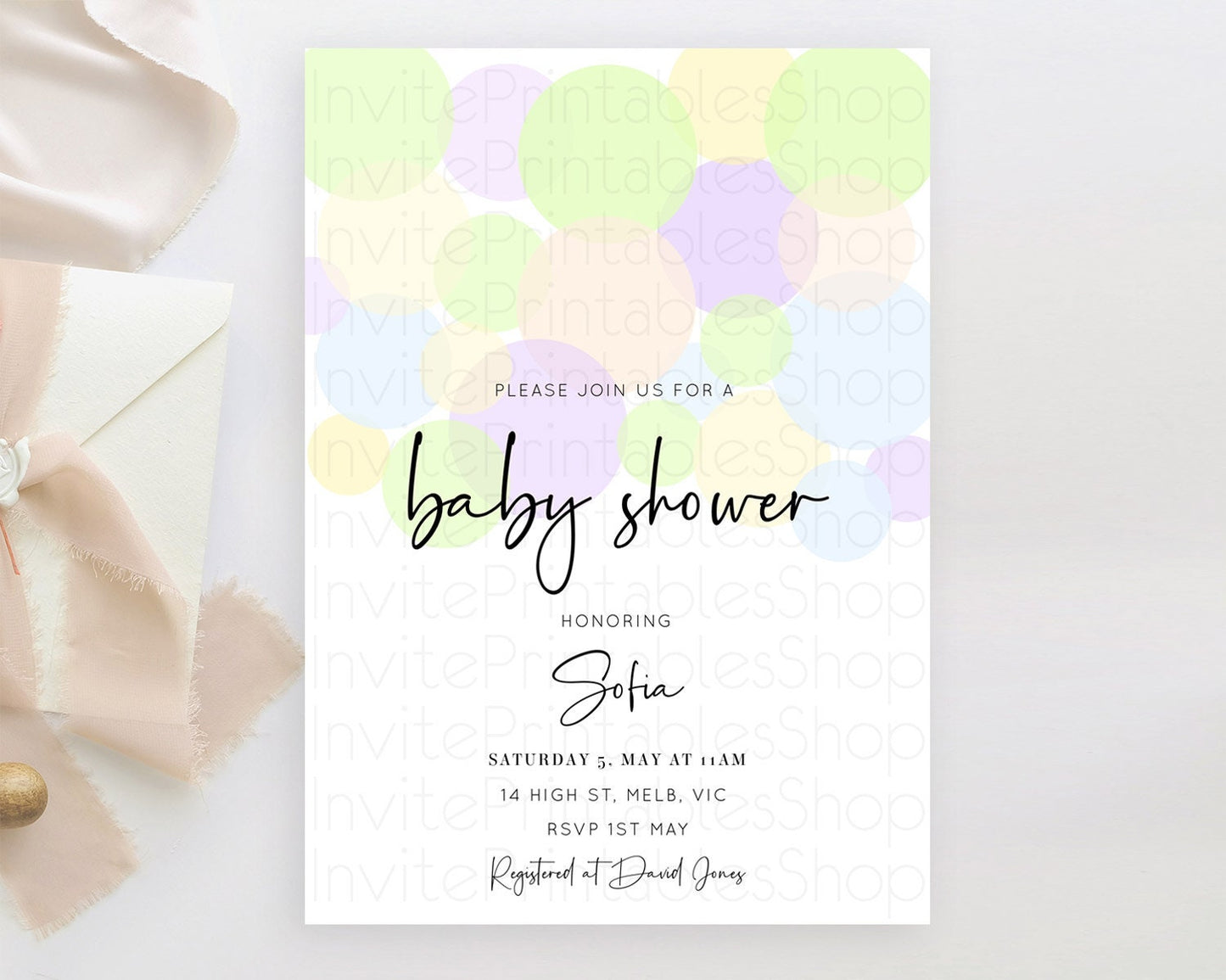 Pastel Rainbow Baby Shower Invitation Pastel Confetti Invitation Sprinkles Bubbles Invitation Colorful Rainbow Confetti Theme D10228