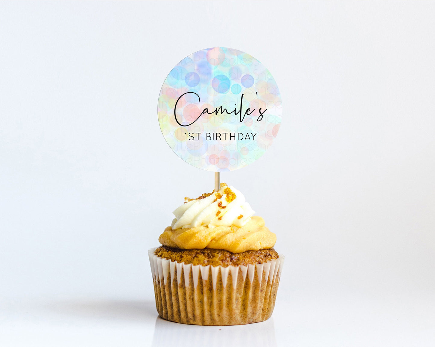 Pastel Cupcake Toppers Pastel Confetti Cupcake Topper Bubbles Sprinkles Colorful Rainbow Confetti Cupcake First Birthday Party Décor D10445