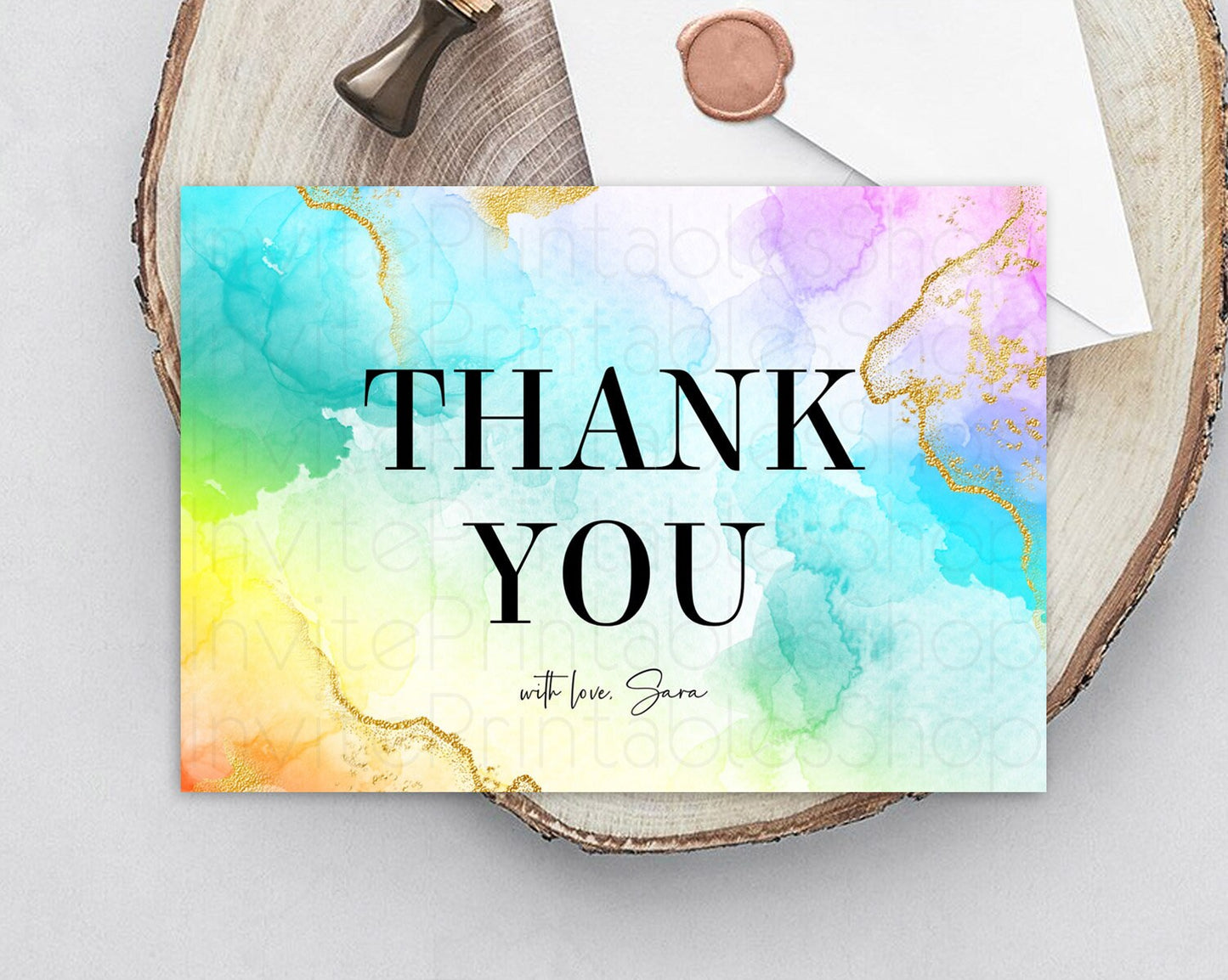 Pastel Thank You Rainbow Thank You Card Colorful Pastel Birthday Thank You Card Confetti Watercolor Pastel Teacher Thank You Cards D10393