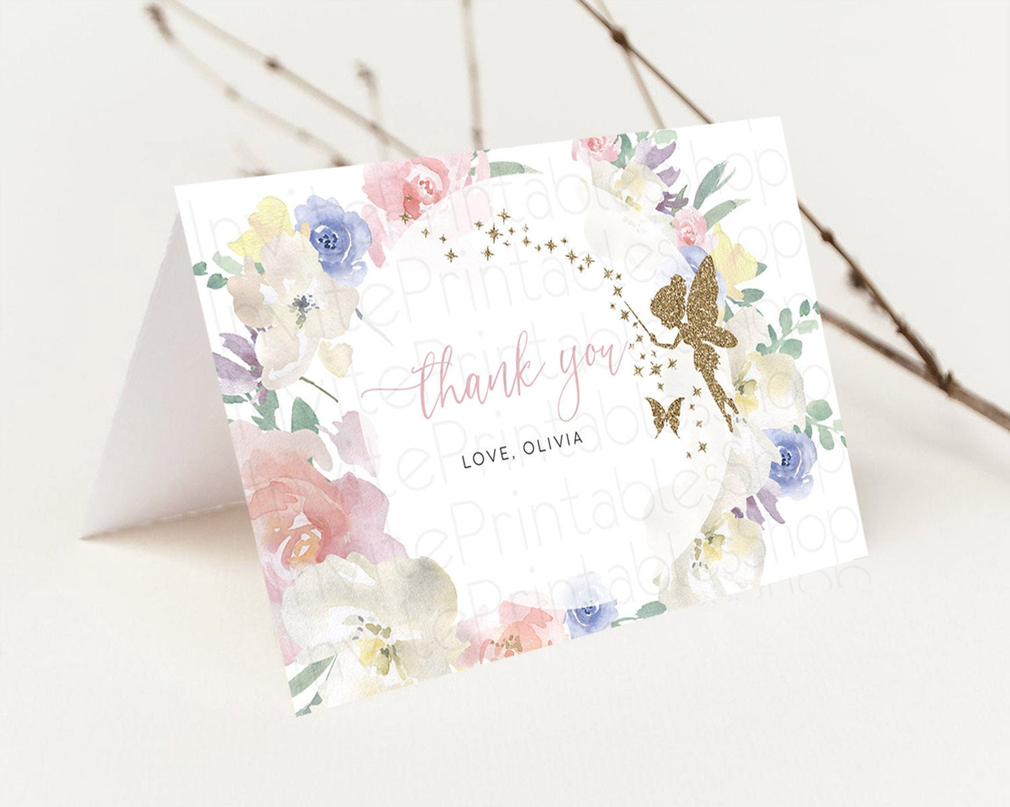 Fairy Thank You Fairy Thank You Card Enchanted Garden Pastel Butterfly Birthday Thank You Floral Secret Garden Teacher Thank You D10852