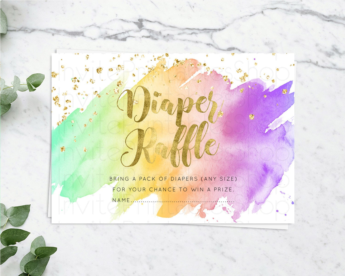 Pastel Diaper Raffle Card Pastel Rainbow Diaper Raffle Insert Colorful Ombre Watercolor Diaper Ticket Confetti Glitter Raffle Game D10517