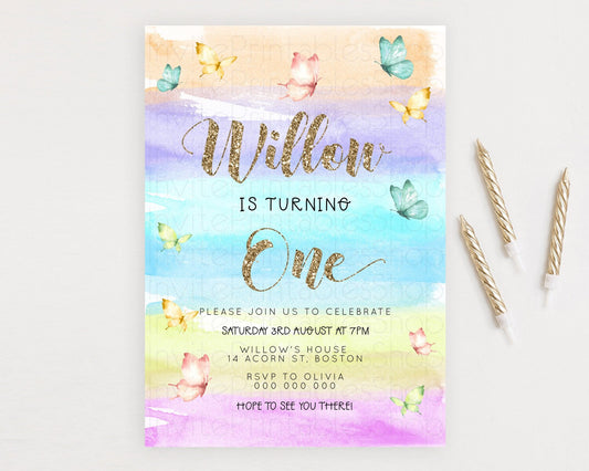 Editable Pastel Butterfly Birthday Invitation Butterfly Birthday Invitation