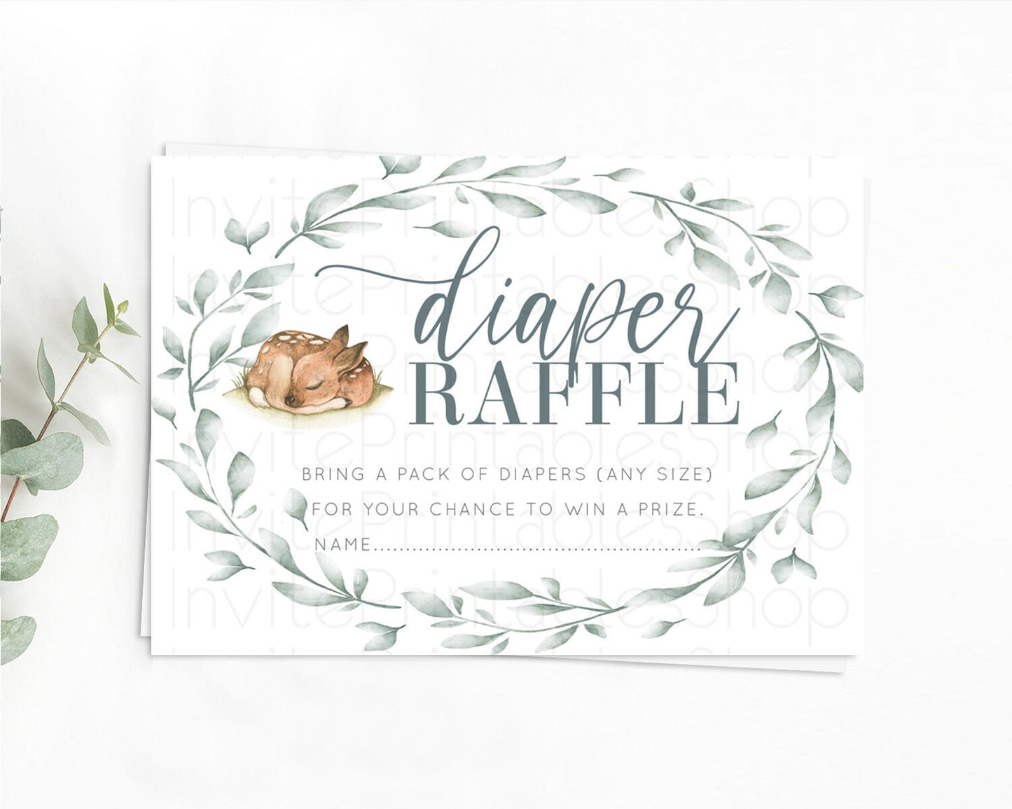 Fawn Diaper Raffle Card Deer Diaper Insert Floral Deer Diaper Ticket Enchanted Forest Butterfly Pastel Baby Shower Raffle Game D10935