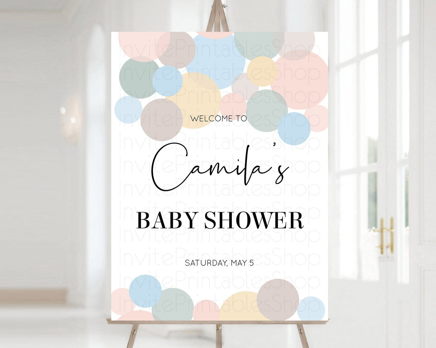 Rainbow Baby Shower Welcome Sign Pastel Welcome Board Pastel Rainbow Confetti Welcome Sign Colorful Bubbles Pastel Welcome Sign D10602