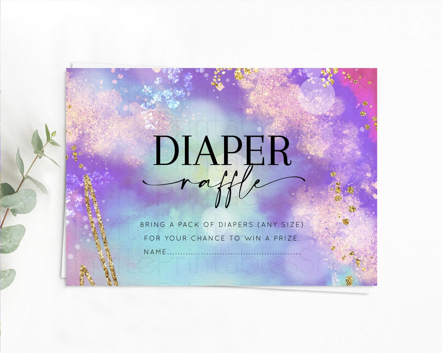 Rainbow Diaper Raffle Card Pastel Diaper Insert Colorful Pastel Watercolor Ombre Diaper Ticket Iridescent Sprinkles Raffle Game D10680