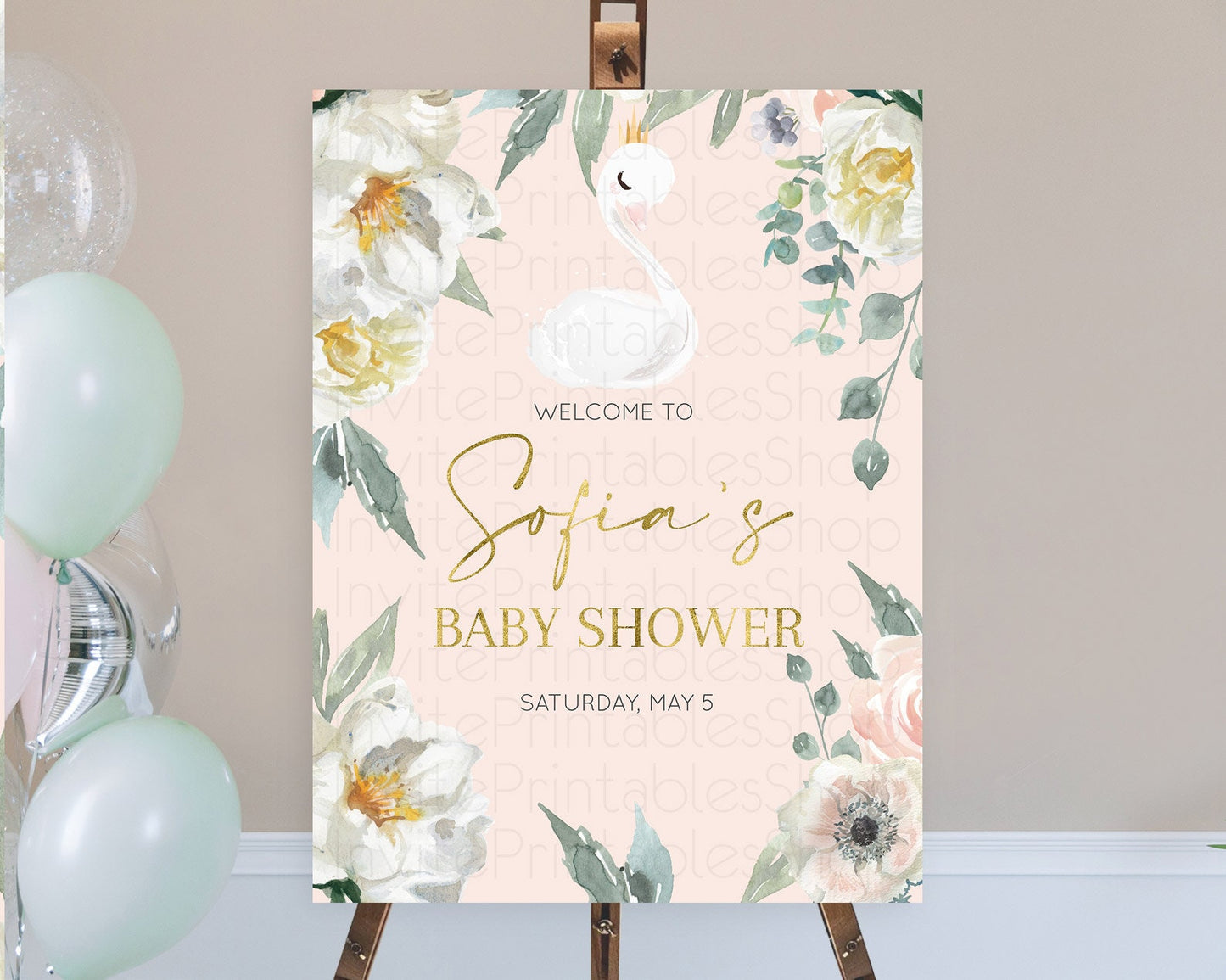 Swan Baby Shower Welcome Board Swan Princess Ballet Welcome Sign Enchanted Swan Lake Secret Garden Pastel Floral Swan Welcome Sign D10115