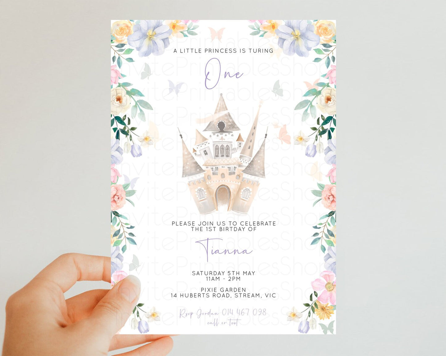 Castle Birthday Invitation Princess Birthday invite Enchanted Garden Invite Pastel Floral Invite Butterfly Garden Invite Royal Party C513