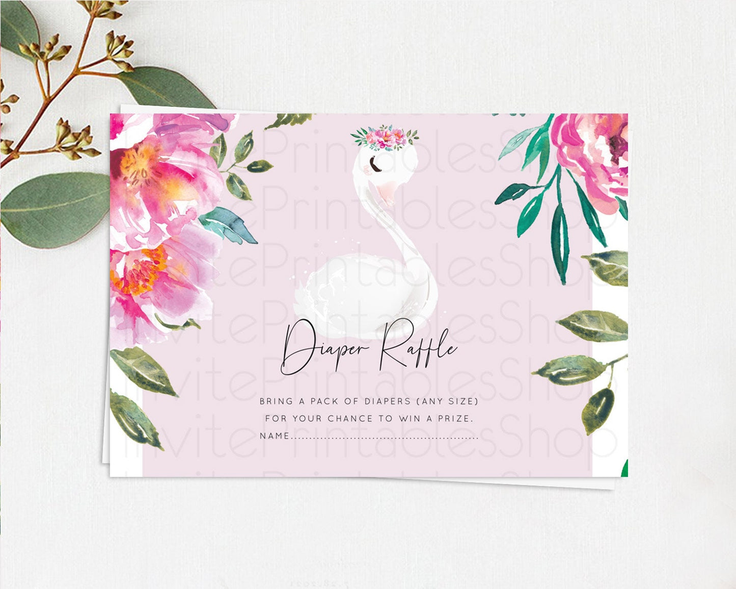 Swan Diaper Raffle Card Swan Princess Ballet Diaper Raffle Insert Enchanted Swan Lake Diaper Ticket Secret Garden Floral Raffle Game D10757