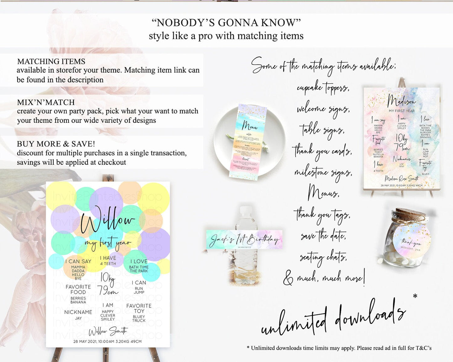 Pastel First Birthday Milestone Poster Pastel Rainbow Confetti First Birthday Milestone Board Colorful Bubbles Birthday Welcome Sign D10412