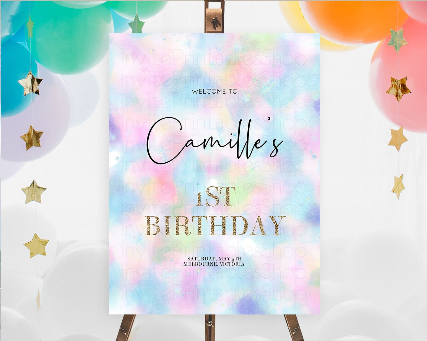 Pastel Welcome Sign Pastel Rainbow Welcome Sign Colorful Rainbow Confetti Watercolor Glitter Pastel First Birthday Welcome Sign D10694