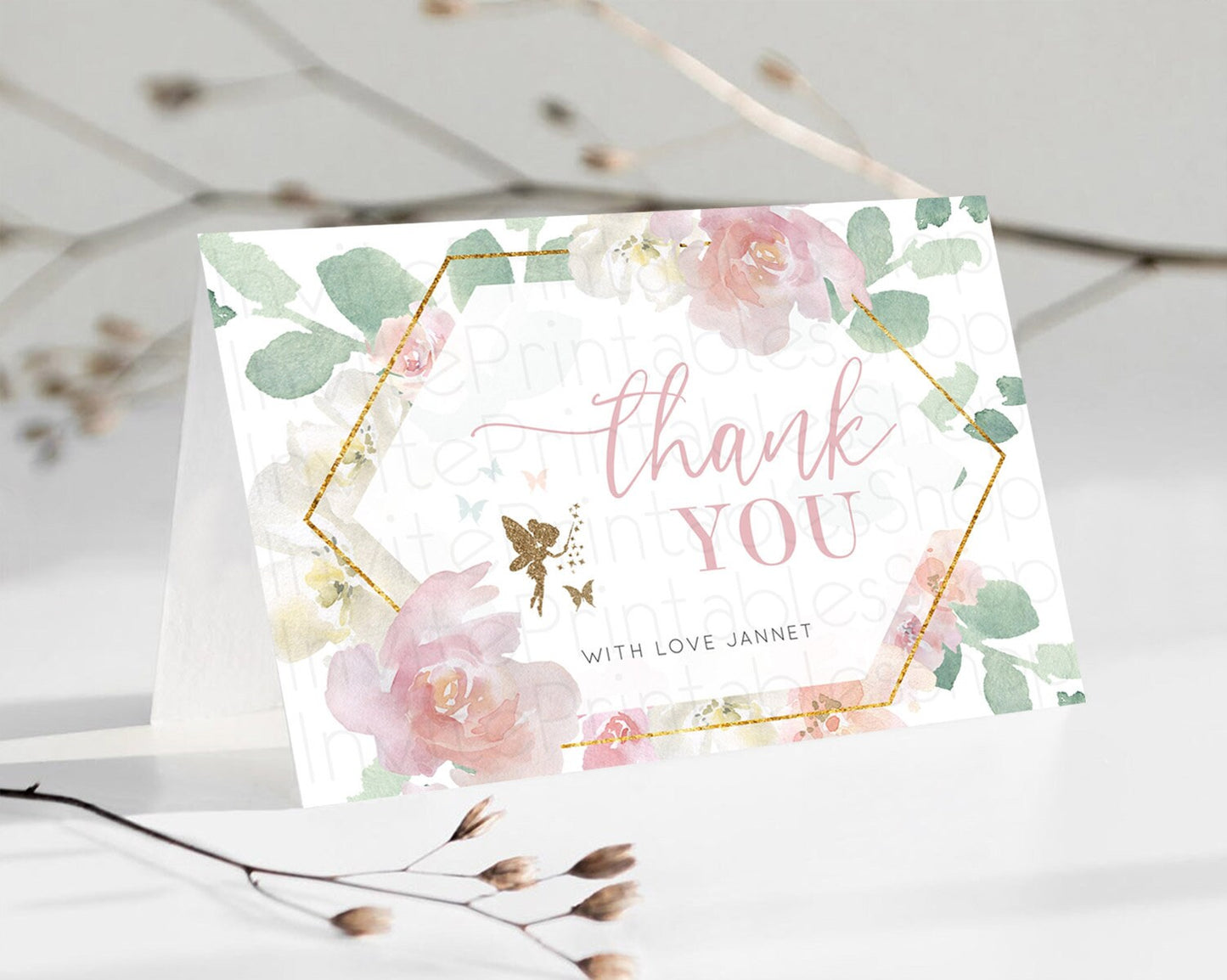 Editable Fairy Thank You Fairy Thank You Card Enchanted Garden Pastel Butter
