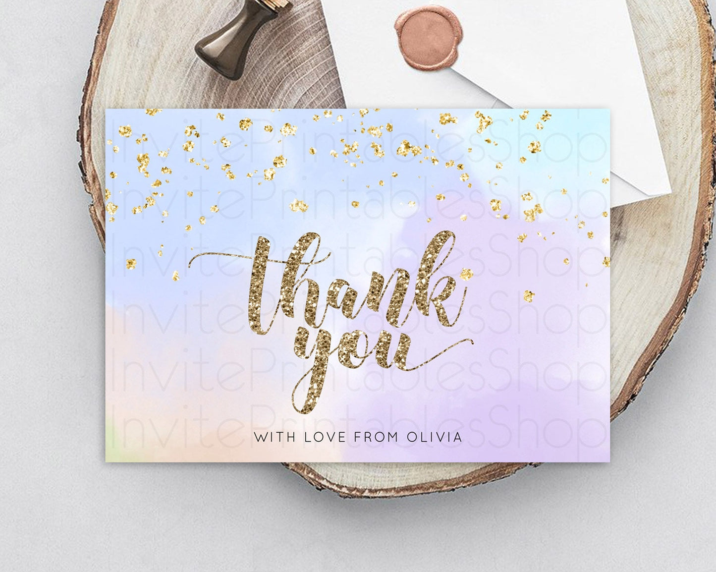 Pastel Thank You Rainbow Thank You Card Colorful Pastel Birthday Thank You Card Confetti Watercolor Pastel Teacher Thank You Cards D10372