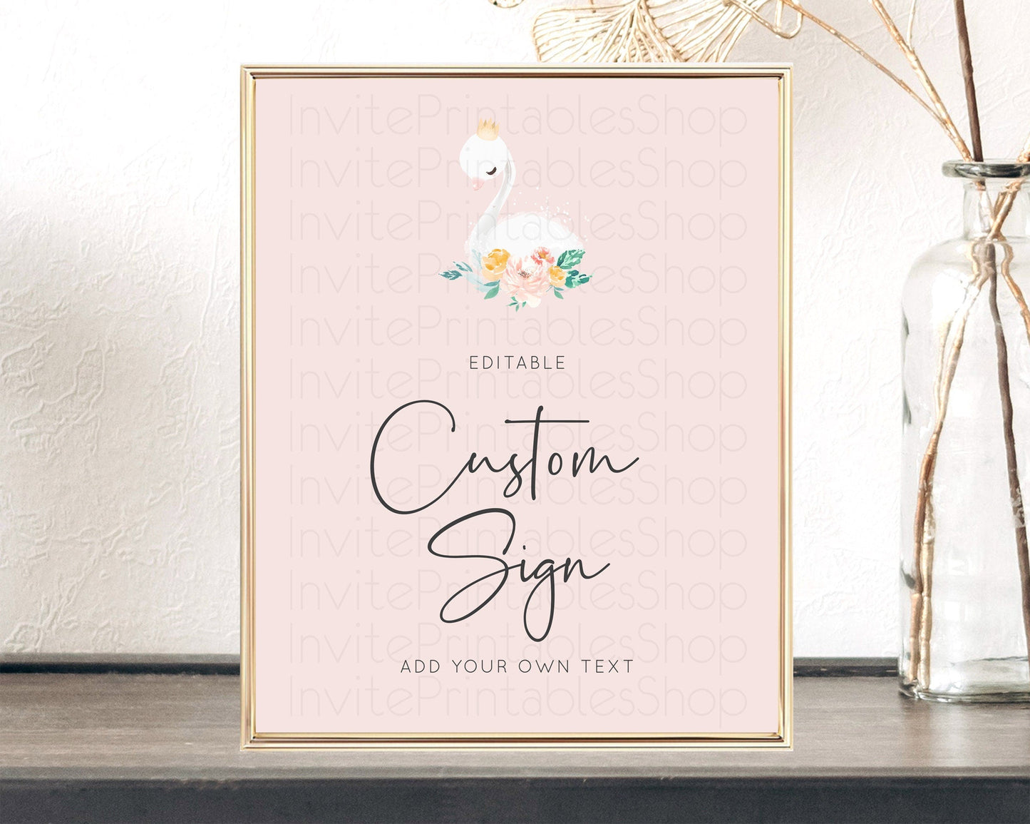 Swan Table Sign Decor Swan Princess Ballet Party Enchanted Swan Lake Secret Garden Pastel Floral 1st Birthday Baptism Baby Shower D10388
