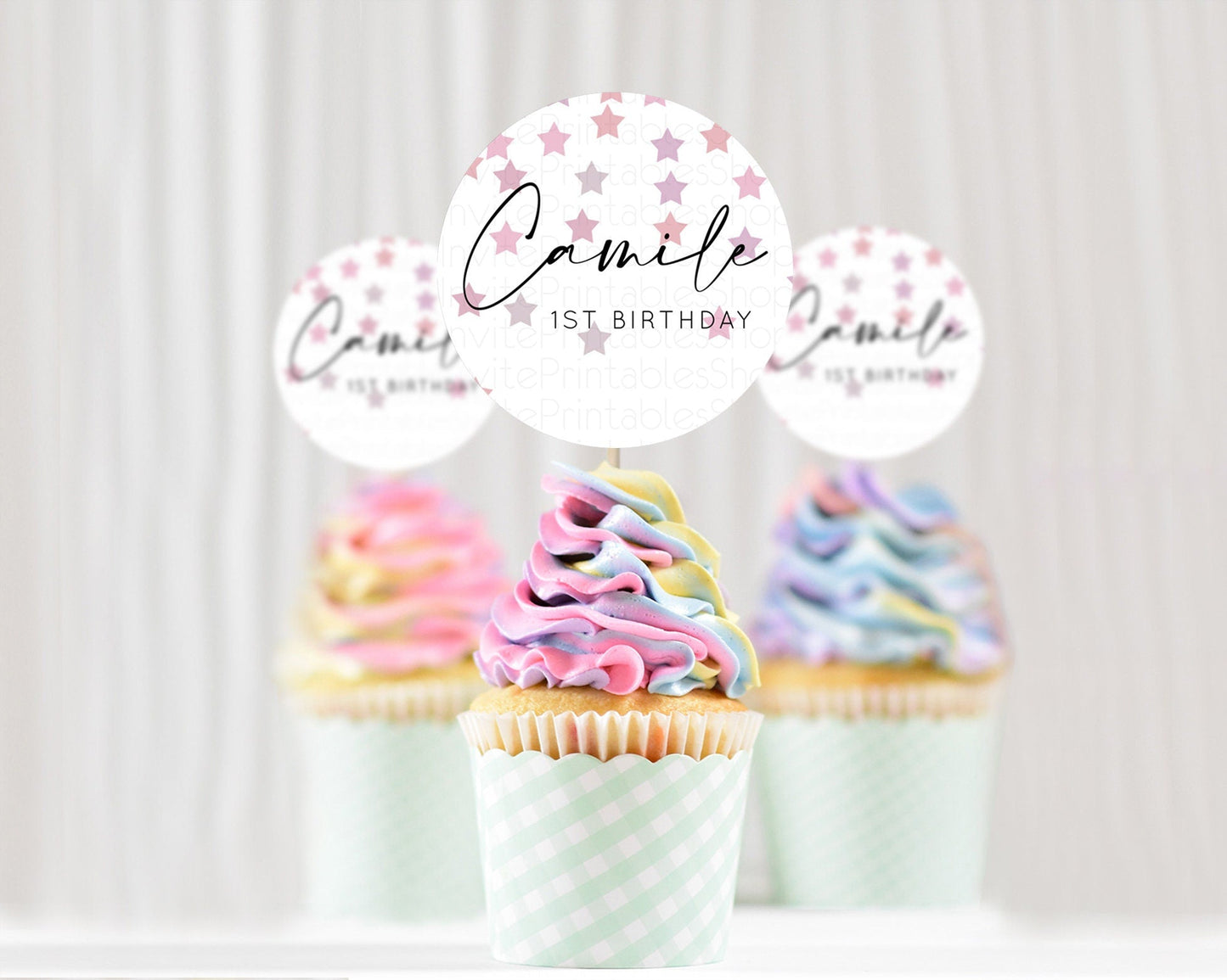 Star Cupcake Toppers Pastel Stars Cupcake Toppers Shooting Star Sprinkle Stars Rainbow Colorful Confetti Twinkle Little Star Decor D10344