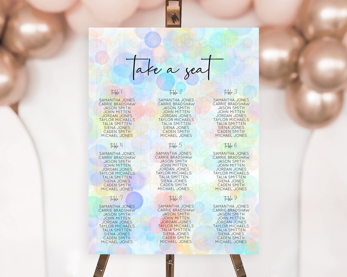 Editable Bubbles Seating Chart Pastel Seating Chart Bath Bomb Party Pastel B