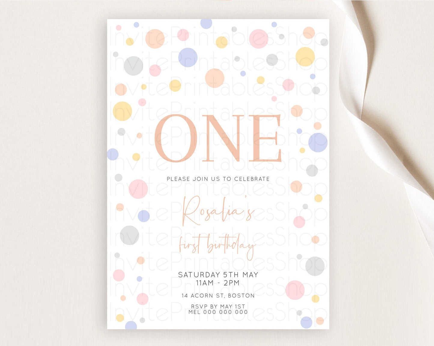 Pastel Birthday Invitation Pastel Confetti Birthday Invitation Bubbles Invitation Colorful Rainbow Confetti 2nd 1st First Birthday D10759