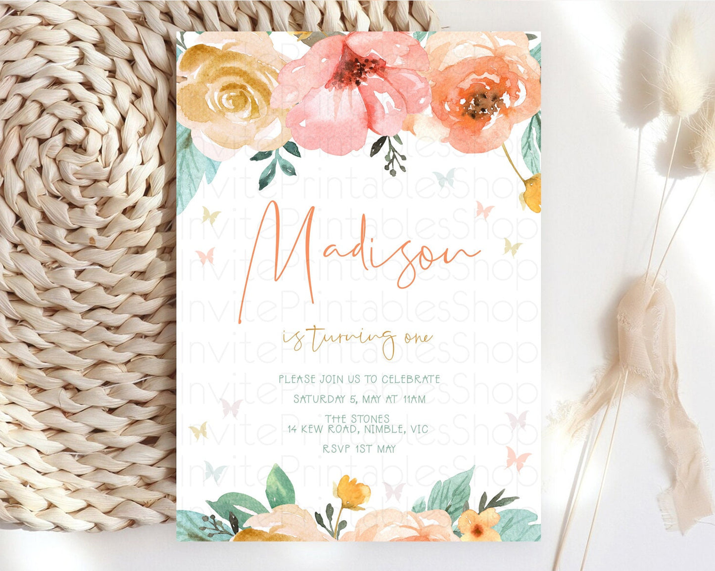 Secret Garden Invitation Wildflower Birthday Invitation Pastel Flowers Invite Enchanted Garden Boho Floral 3rd 2nd First Birthday D10347