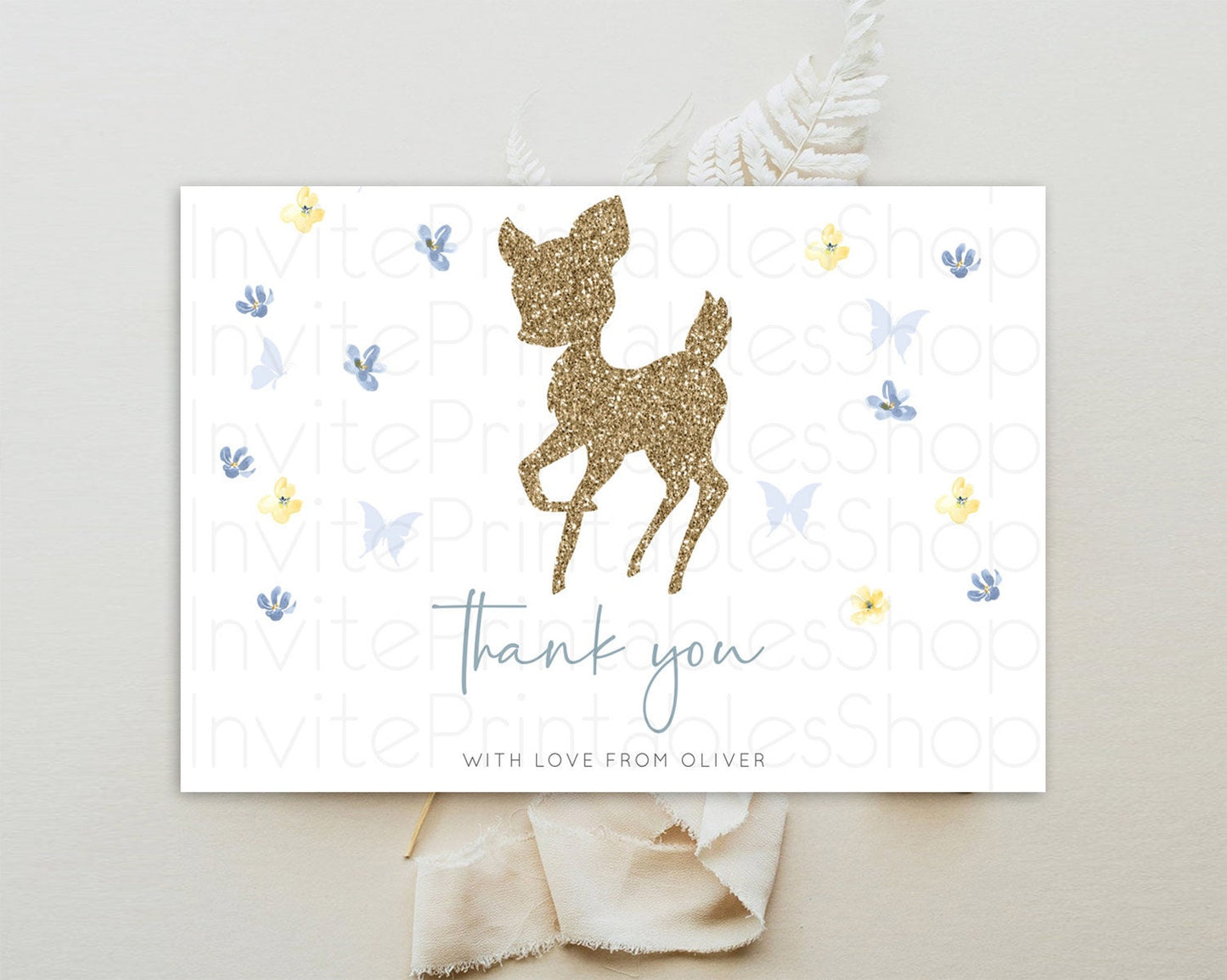 Fawn Thank You Deer Thank You Card Pastel Floral Deer Birthday Thank You Card Enchanted Forest Butterfly Deer Teacher Thank You Card D10864