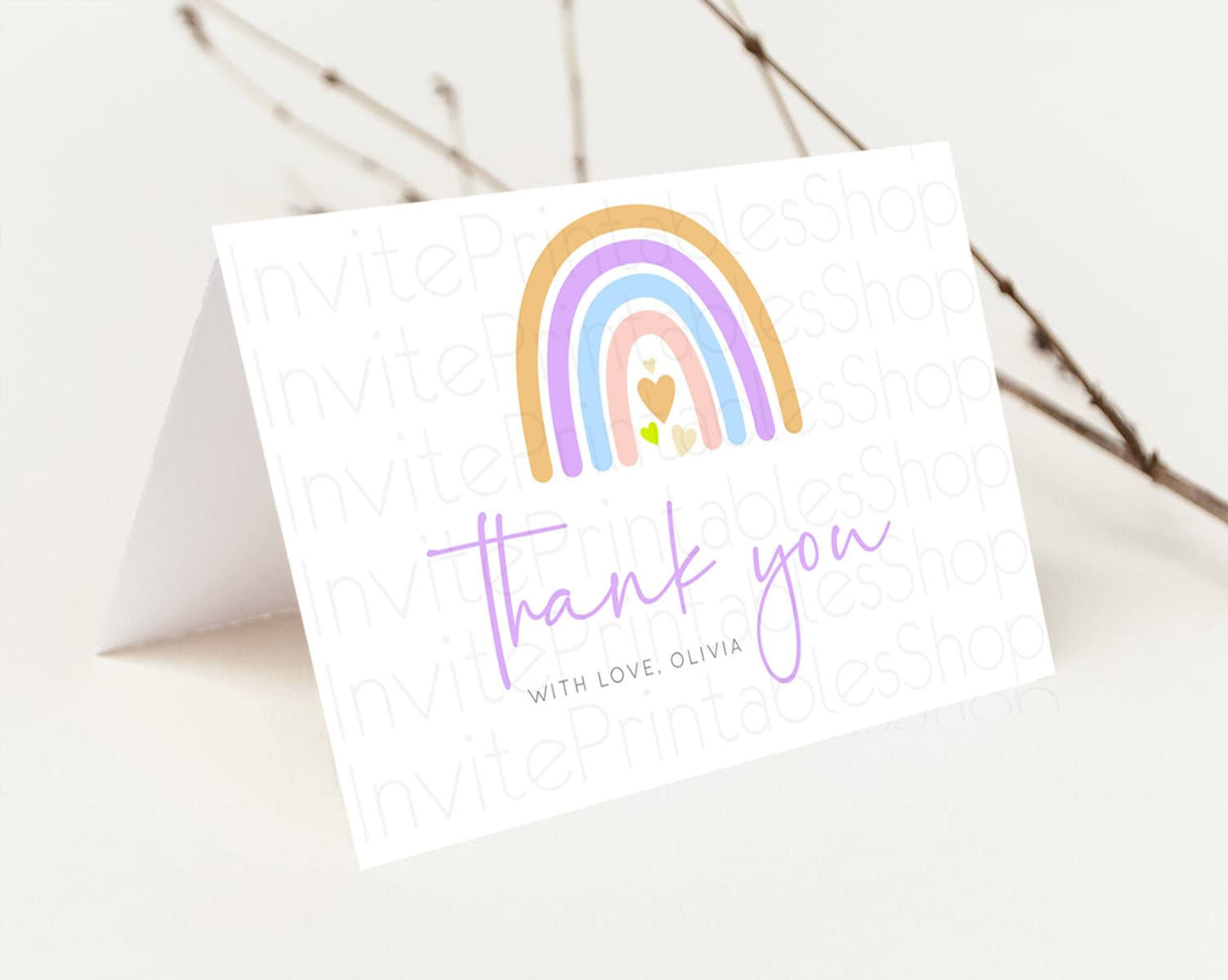 Pastel Rainbow Thank You Boho Rainbow Thank You Card Rainbow Birthday Thank You Cards Pastel Rainbow Teacher Thank You Card Template D10238