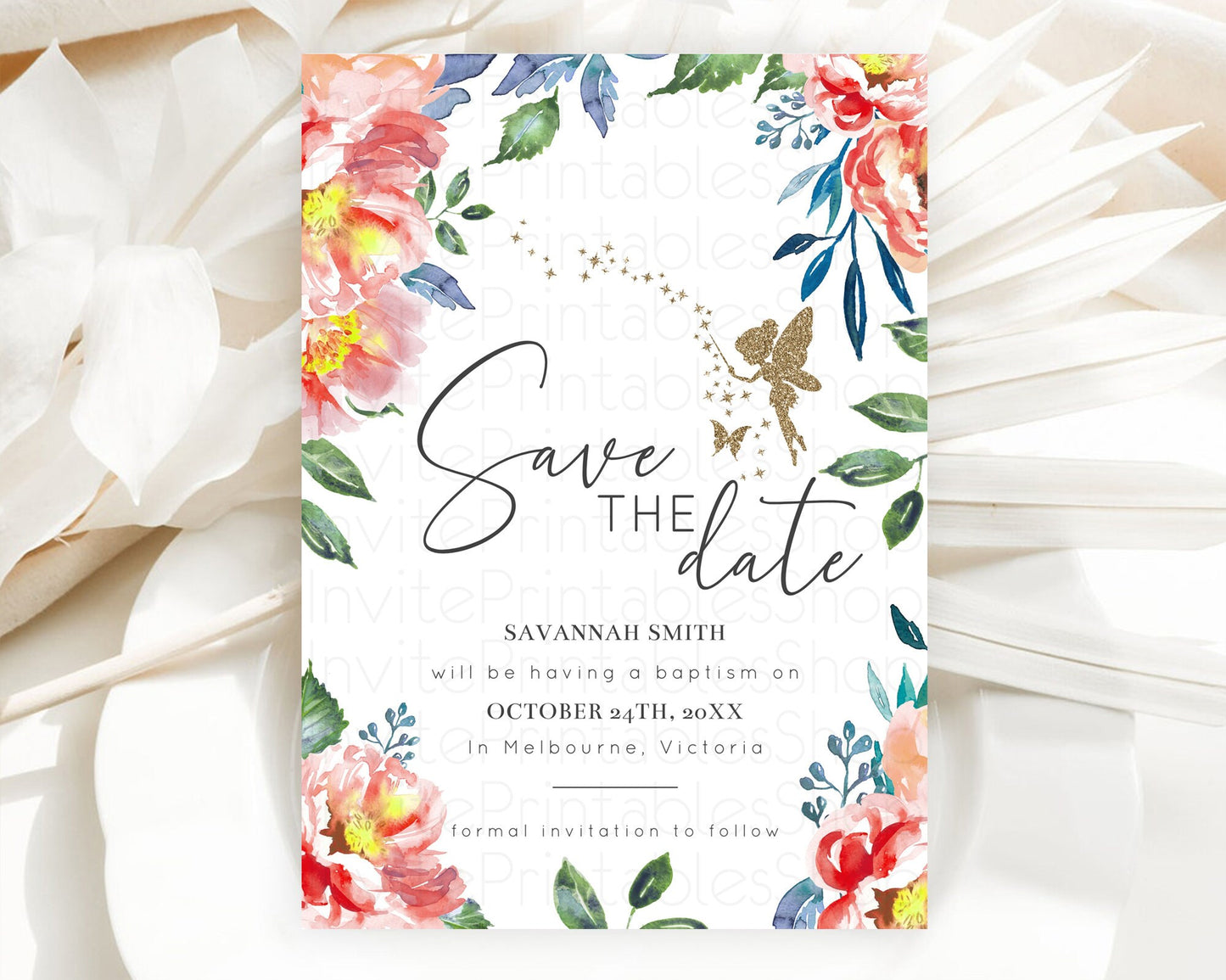 Fairy Save The Date Template Enchanted Garden Pastel Floral Butterfly Party Secret Garden Birthday Baptism Baby Shower Bridal Shower D10752