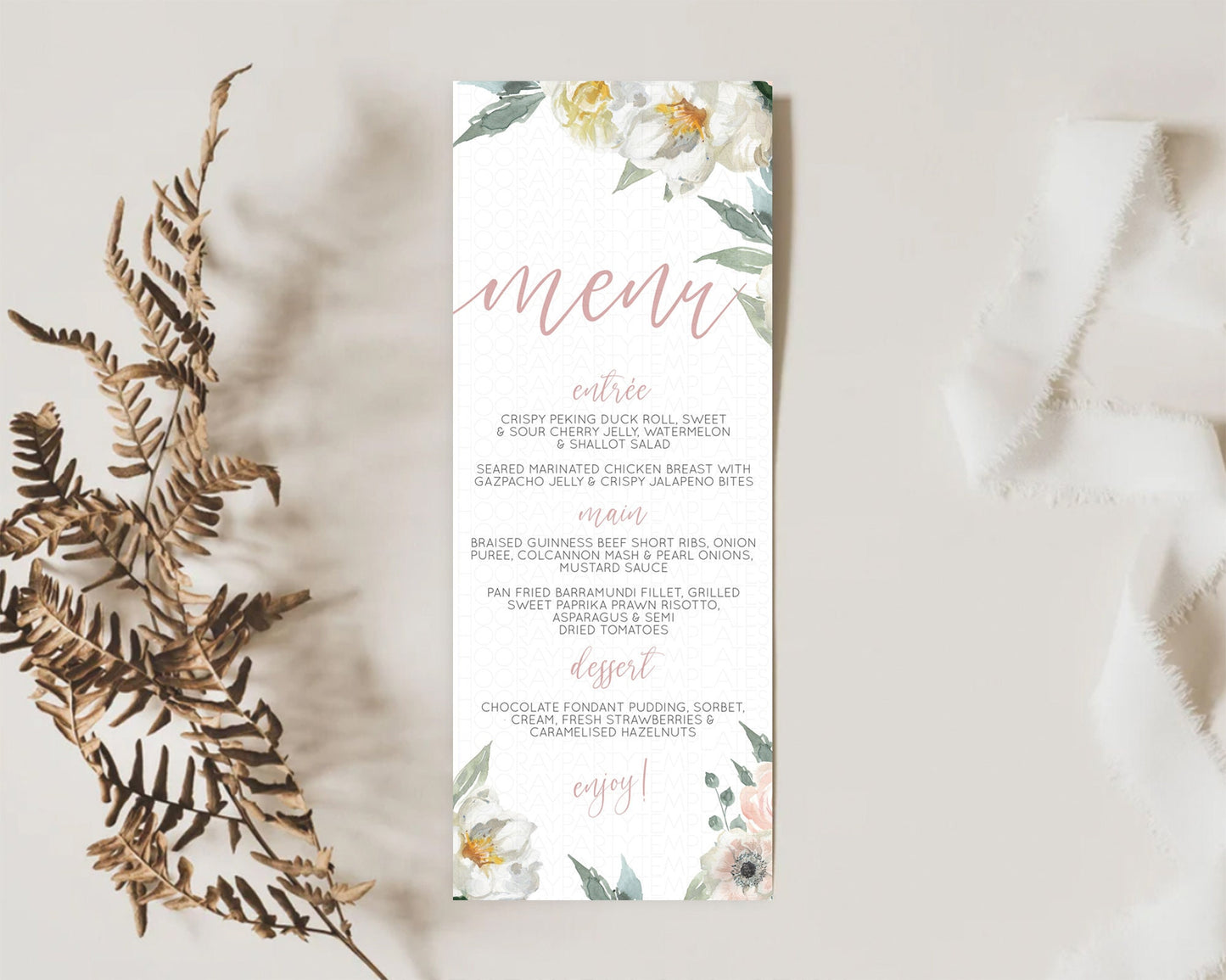 Secret Garden Menu Wildflower Menu Template Pastel Flower Garden Table Decor Boho Floral Dinner Dessert Floral Party Food Menu D10121