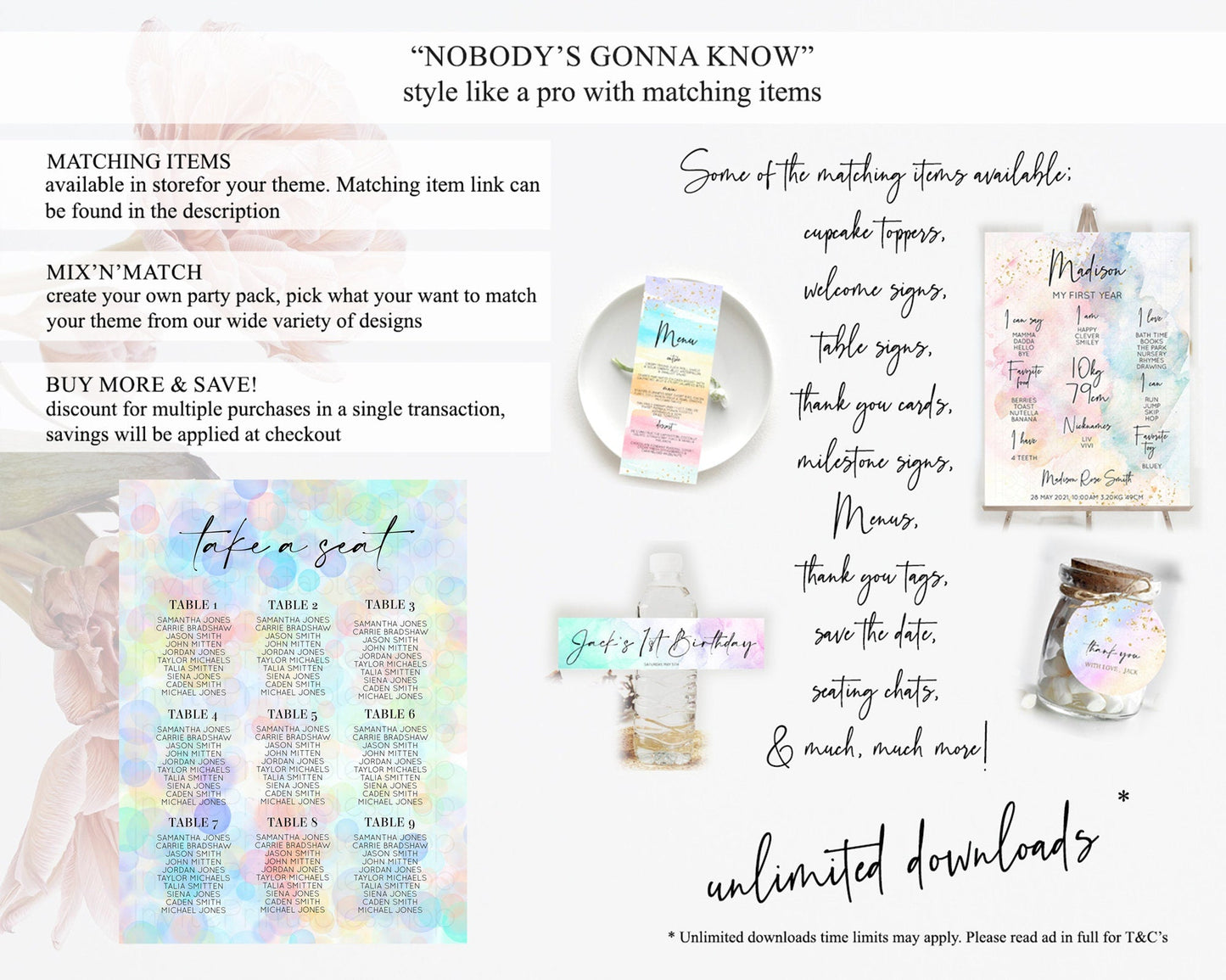 Bubbles Seating Chart Pastel Seating Chart Bath Bomb Party Pastel Bubbles Decor Watercolour Seating Board Confetti Seating Chart D10446